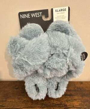 Nine West Light Blue Faux Fur Crossover Slippers Memory Foam X-Large